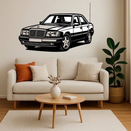 Mercedes-Benz 500E Houten Wanddecoratie – Klassieke Auto Muurkunst – Lasergesneden Design – Cadeau voor Autoliefhebber – Mancave, Garage of Kantoor Decor – 55 cm Breed