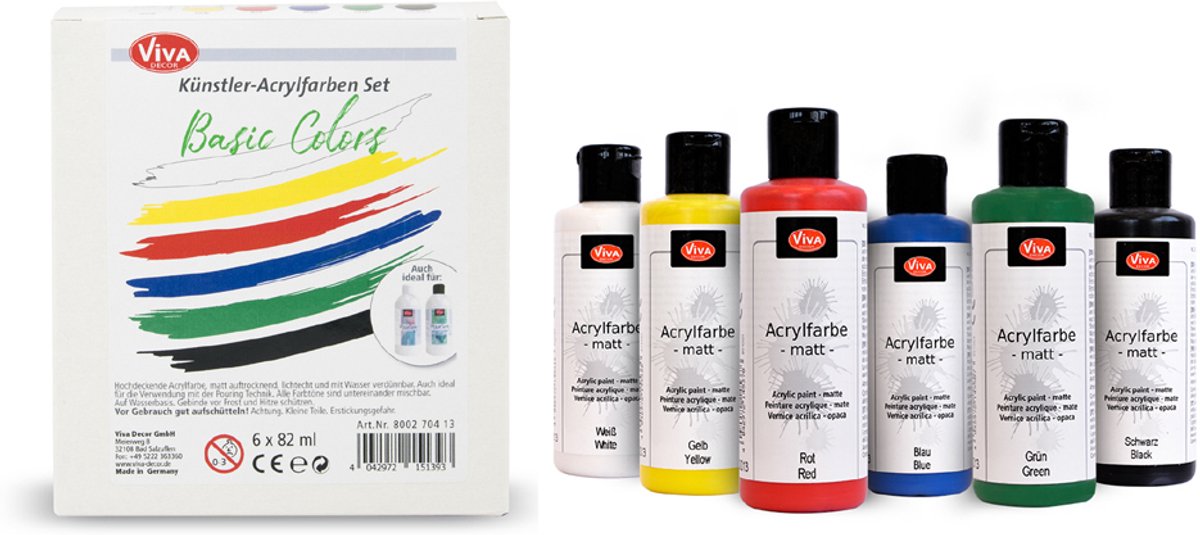 Acrylfarben-Set, Basic Colors 6x82ml.