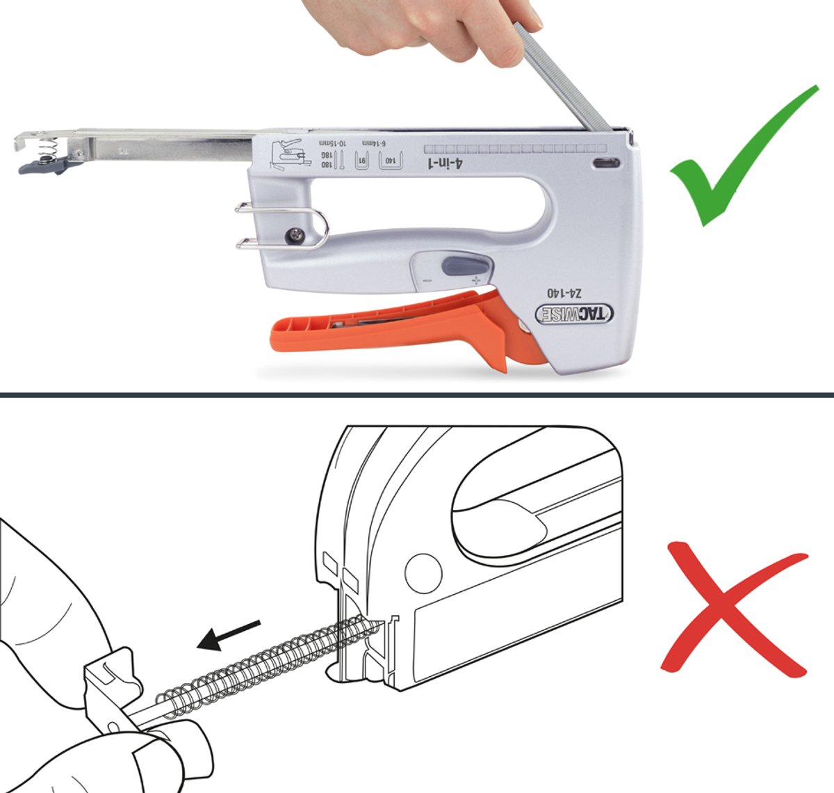 TACWISE Nietmachine Z4-140 4-in-1, aluminium behuizing, zilver/oranje