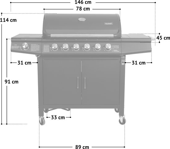 TAINO RED 6+1 gasbarbecue - BBQ grillkar branders zijbrander zwart — afbeelding 2