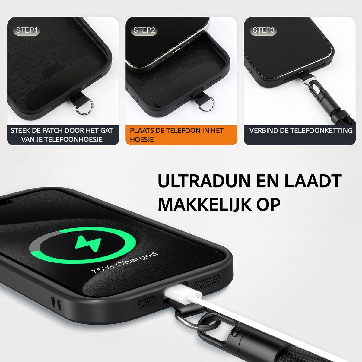 Telefoon Polsband – Zwart, Verstelbaar, Universeel, Lichtgewicht, Voor Smartphones En Kleine Apparaten