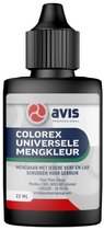 Zwarte Avis Colorex Universele Mengkleur 22 ml fles met zwarte dop.