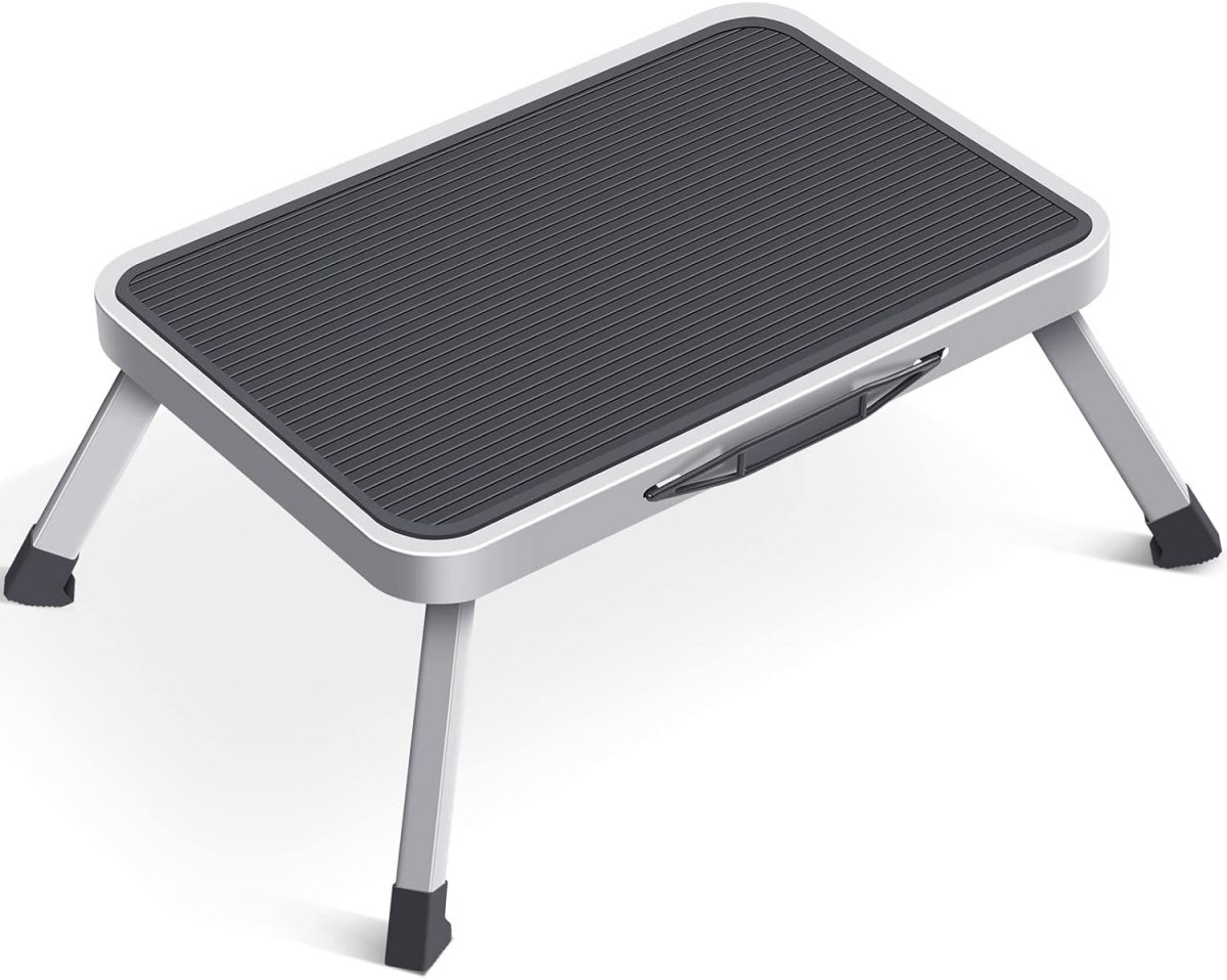 EXCITAT Opvouwbare opstapkruk - Eén trede - Met antislipmat - Lichtgewicht metaal - Draagvermogen 150 kg - Grijs