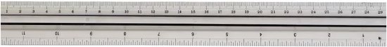 Une règle de 30 cm avec une double échelle en centimètres et en pouces.