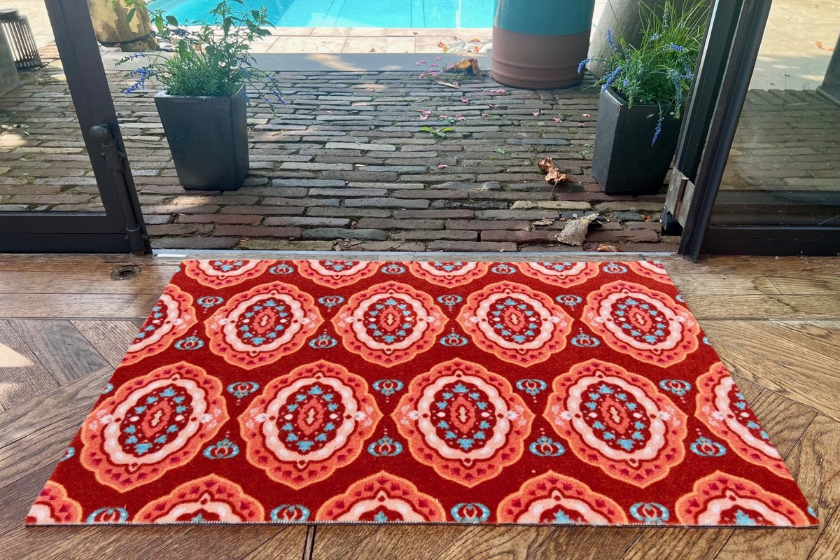 Deurmat, droogloopmat Rozenkelim | Rood | 90cm x 60cm