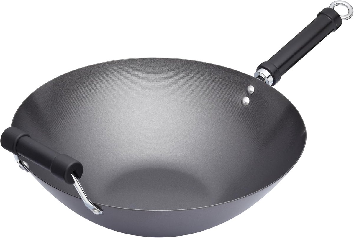 36 cm Non-stick Wok voor Inductiekookplaat - Extra Grote Roerbakpan van Koolstofstaal