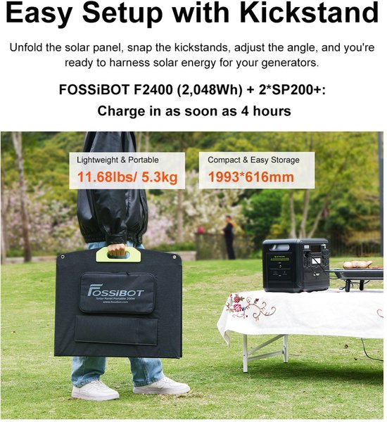 FOSSiBOT SP200 200W Opvouwbaar Zonnepaneel, MC4 naar Anderson/XT90/XT60 Oplaadkabel, Magnetische Handgreep, 23,4% Rendement, Verstelbare Kickstands, Waterdicht IP67 van FOSSiBOT — afbeelding 5