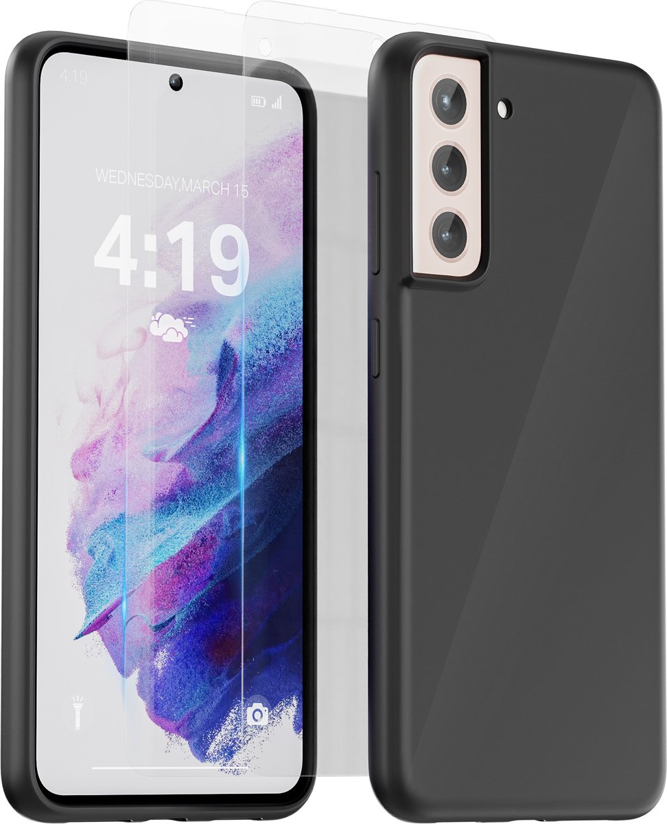 Hoesje geschikt voor Samsung S21 Zwart - 2x screenprotector - beschermglas screen protector- Anti Shock case