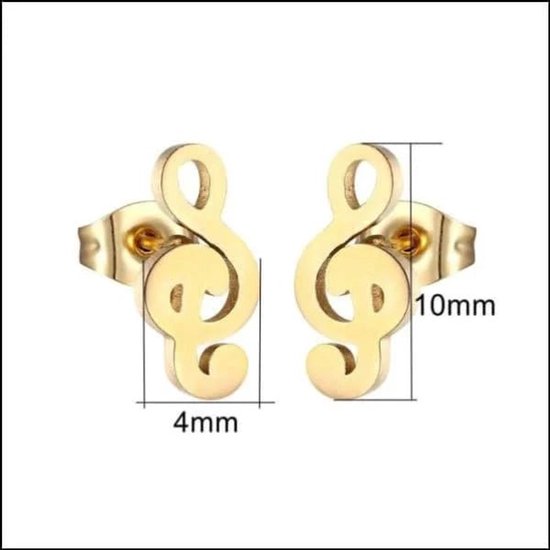Aramat Jewels | Boucles d'oreilles | Boucles d'oreilles notes de musique - Boucles d'oreilles en acier | Clé de sol-Couleur or-10x4mm | |9mm | Acier | Enfants, Adultes | Ne se décolore pas