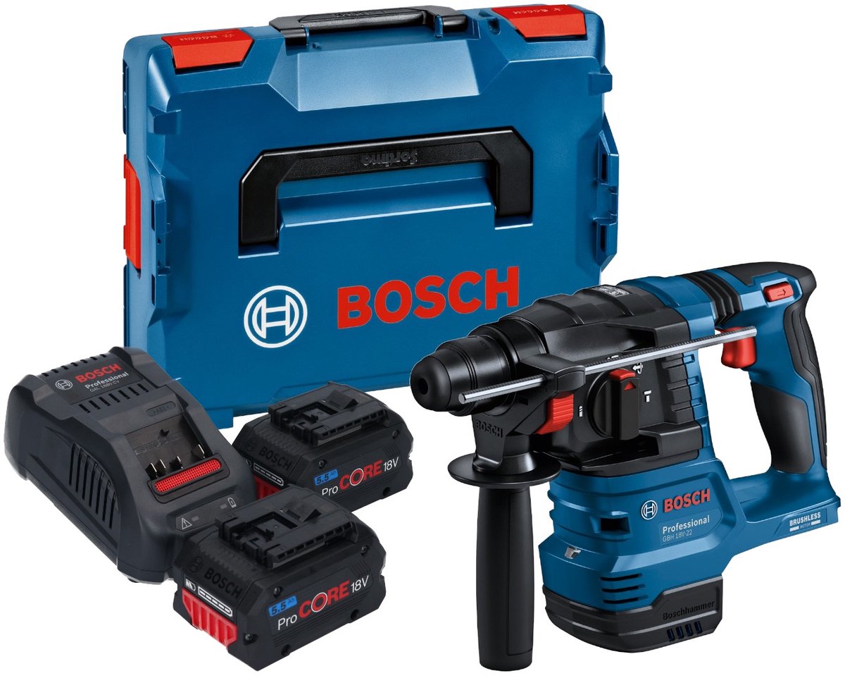 Bosch GBH 18V-22 Professional accu-boorhamer 18 V 1,9 J SDS Plus Brushless + 2x ProCORE accu 5,5 Ah + oplader + L-Boxx