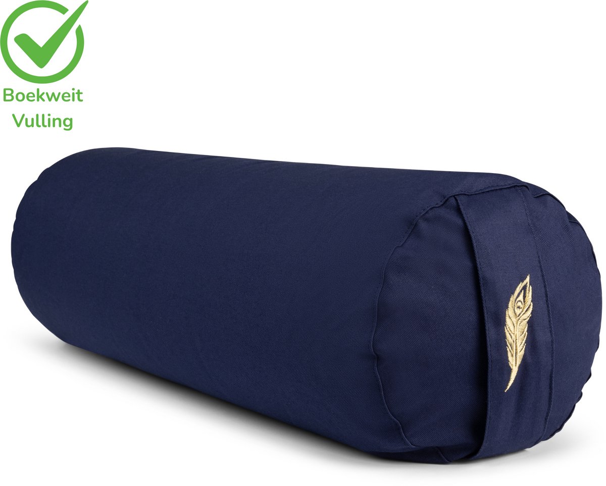 MindBaas - Yoga Bolster - Eco - Donkerblauw - Dubbel Gestikt - 60 x 20 cm (lengte x diameter) - Yoga Kussen - Yoga Rol