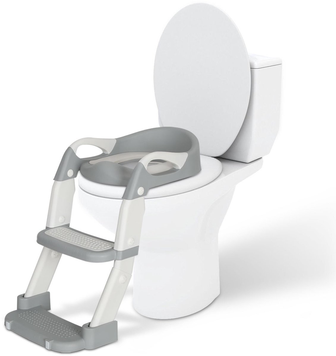 Image of 2-in-1 WC Verkleiner met Trapje - Toilettrainer met Opstapje - Potje Peuter - 2 tot 7 Jaar - Draagbare Toilet - Vrijstaand Toilet Kinderen - Opvouwbaar - Toiletverkleiner - Grijs