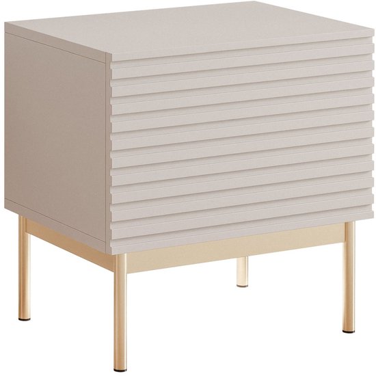 Mesita de noche gris beige con patas doradas - Lammelo Mesita de noche gris beige con patas doradas - Lammelo