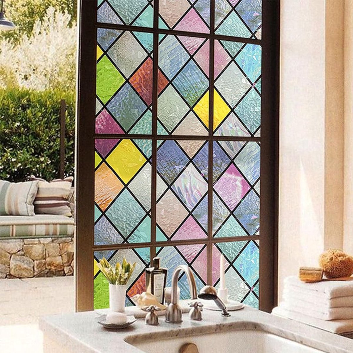 Raamfolie Glas in Lood - Zelfklevend - Antieke Look - Lood Regenboog