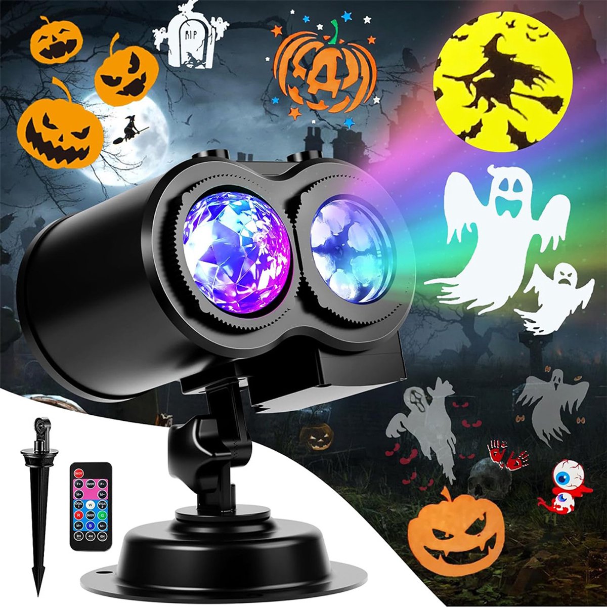 Verrekijker Kerstlicht Projector LED - Waterdichte Bewegende Lichtshow - Afstandsbediening & Dia's - Feestdecoratie Binnen & Buiten - Voor Gezin & Kinderen - Zwart