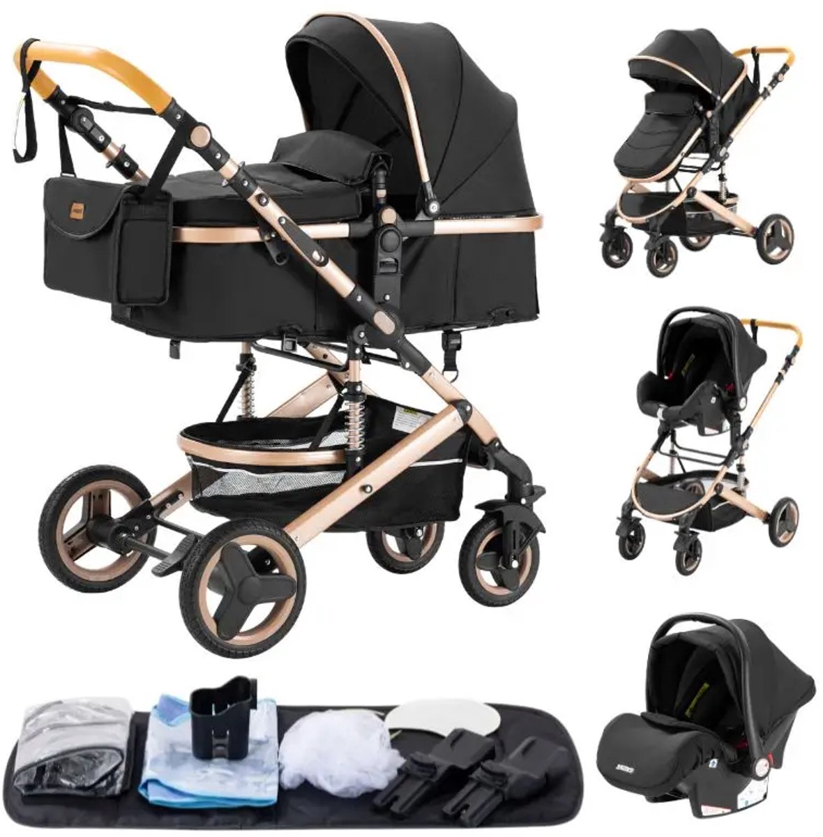 Buggy 3 in 1 Opvouwbare Kinderwagen Aluminium Frame voor Pasgeborenen - Product - €180,00