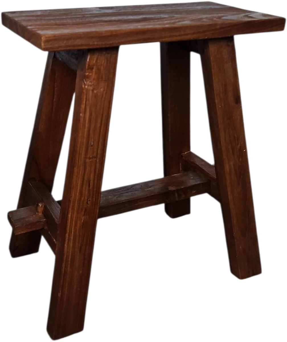 Kruk Teak 40cm Walnoot | Handgemaakt Bankje uit Gerecycled Hout Indonesië