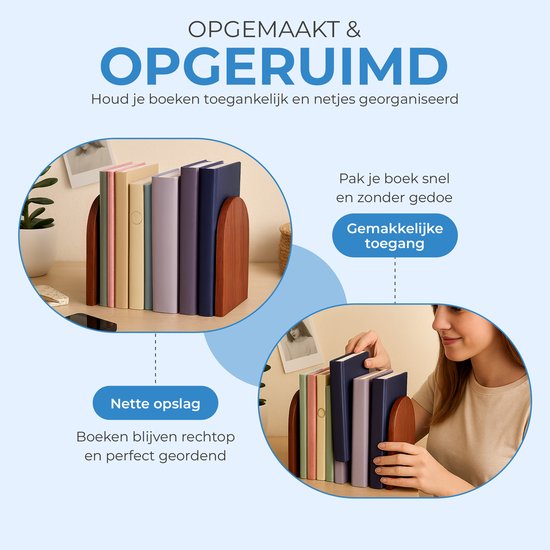 Serre-livres NovaWare® - 4 pièces - Serre-livres - Organisateur d'étagère - Porte-livres - Étagère à livres - Serre-livres - Bois de noyer