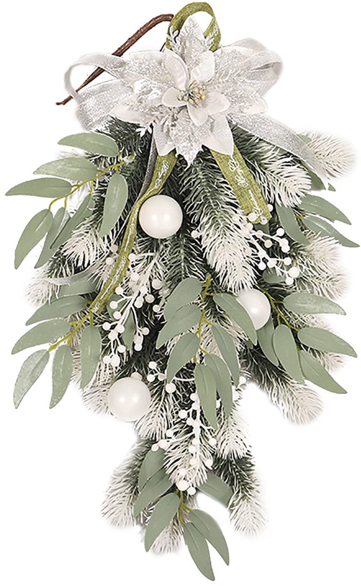 Weihnachtsgirlande Met Kerstbloemen Kogels-Groen+Wit-Kerstdecoratie