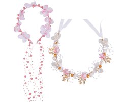 Allecto plus - Bruiloft bloem hoofddeksels set - Roze parel lint haarbanden - Boheemse bruidsfotografie accessoires