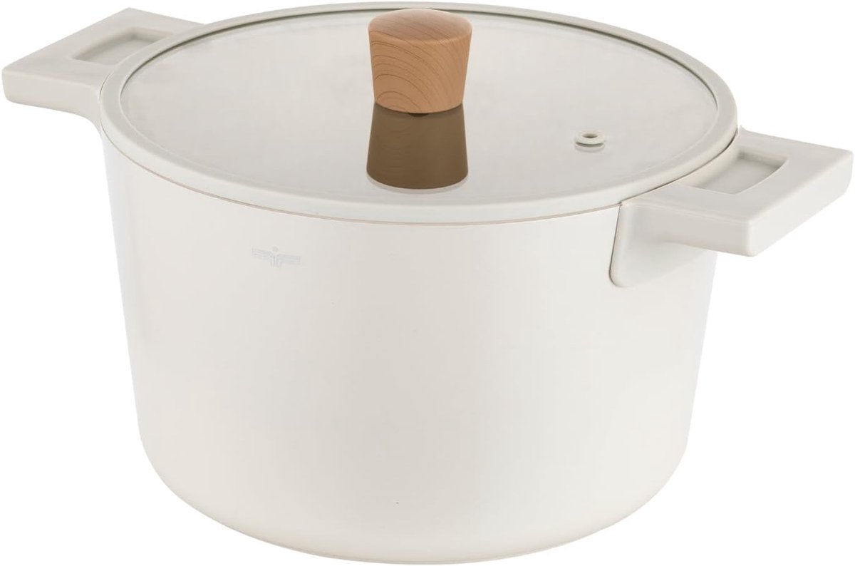 Aluminium kookpot 24 cm met keramische coating en glazen deksel - Geschikt voor inductie