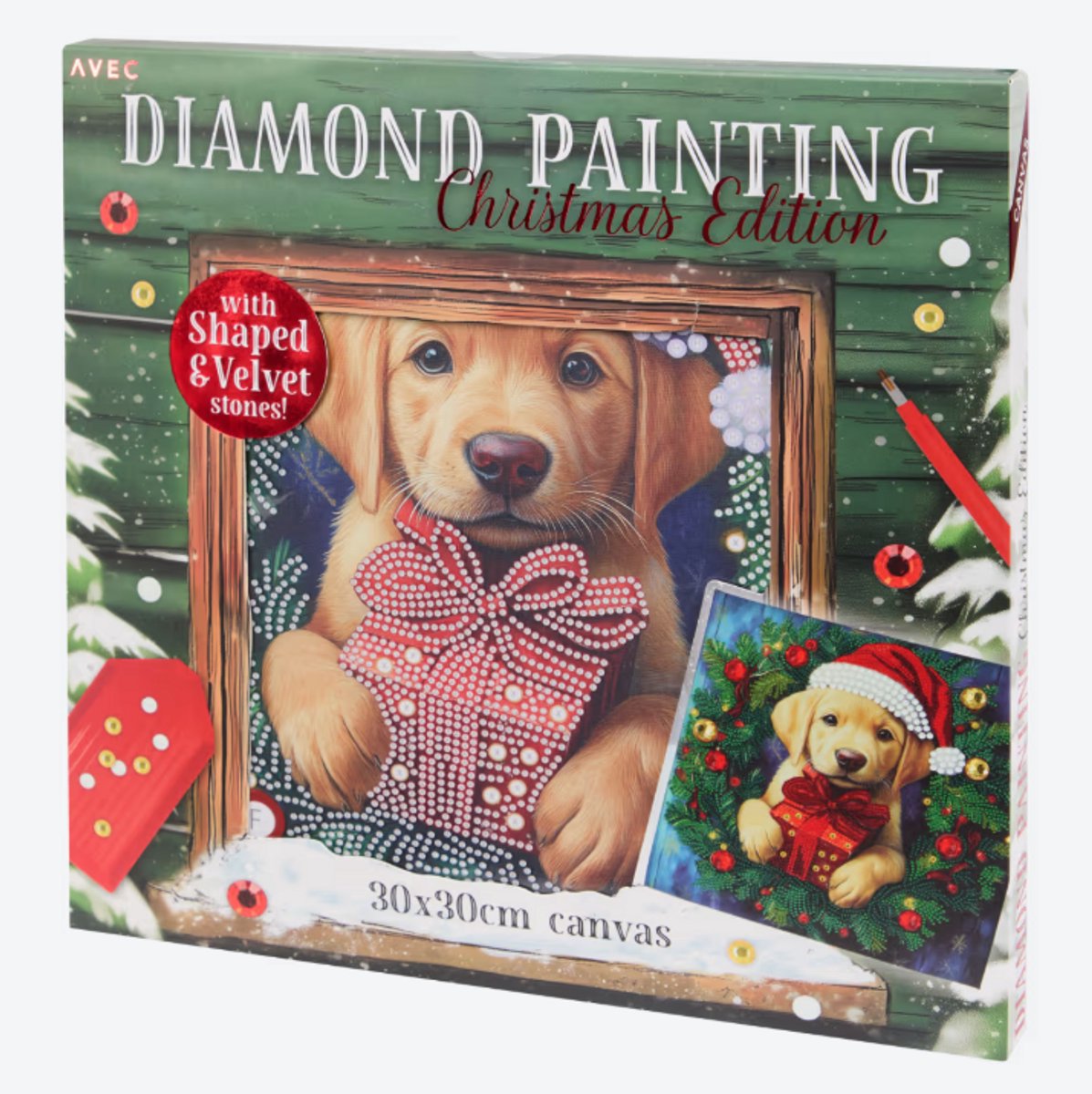 Diamond Painting Kerst - Diamond Painting Canvas - 30×30 cm – Complete Set met velvet Steentjes – Kerst – Feestdagen