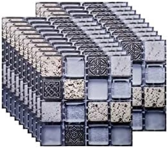 PromoHome Lot de 20 autocollants pour carrelage, résistants à la chaleur et imperméables, pour cuisine, salle de bain, mosaïque, rose (10 x 10 cm / 4 x 4 pouces) « Grijs»