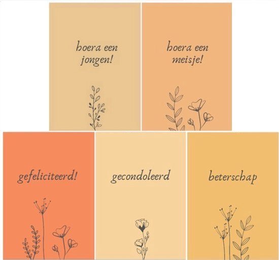 Wenskaartenset 24 stuks - Gefeliciteerd - Bloemen - Gecondoleerd - Beterschap - Geboorte - Ansichtkaart - Zakelijk - Droogbloemen - Verjaardag
