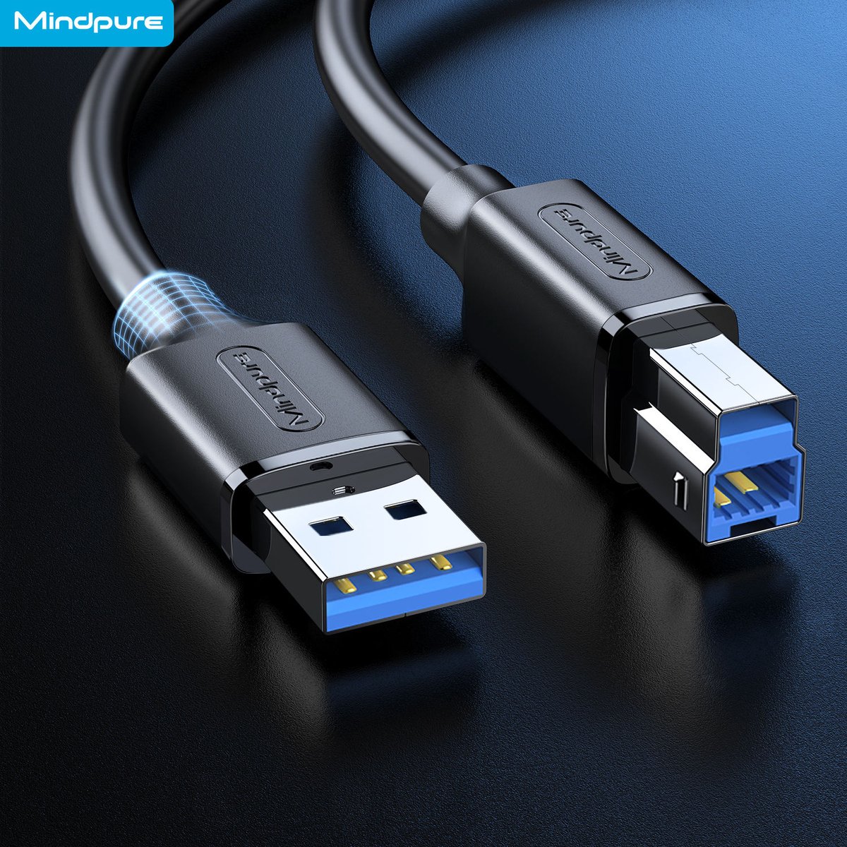 Mindpure - Printerkabel - Printer kabel USB A Naar USB B - USB 3.0 - Zwart - 3 Meter