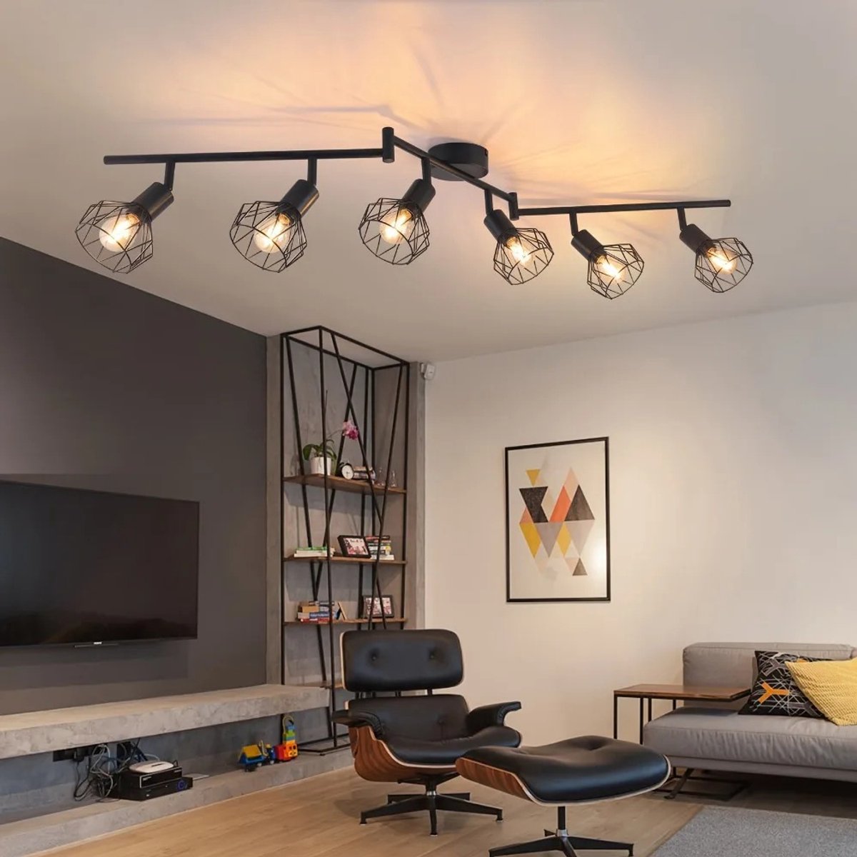 Verstelbare LED Plafondlamp – Moderne Verlichting – 6 Lampen – Draaibare Kroonluchter – Industrieel & Modern – E14 Fitting – Kooiontwerp – Voor Woonkamer, Eetkamer, Hal & Kantoor
