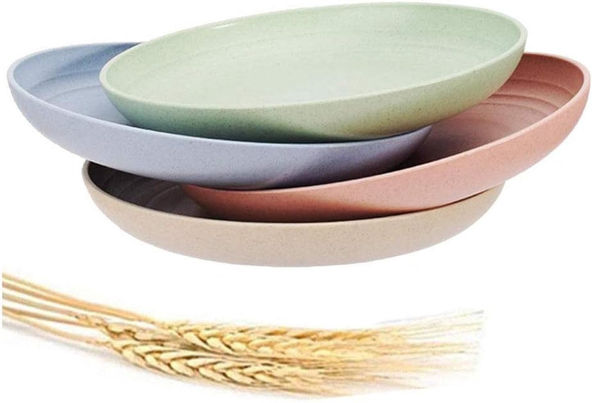 Cuhostki 4 Stukken Kinder Biodegradeerbaar Wheat Straw Borden Mix Kleuren
