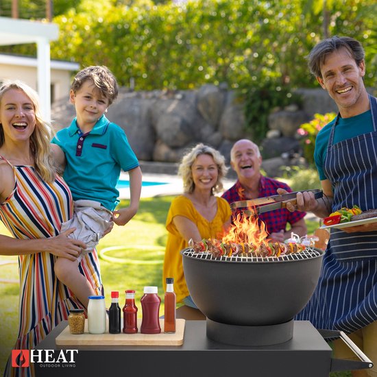 HEAT Buitenkeuken Trolley Zwart - Vuurschaal 60 cm - Mobiele BBQ & Plancha met Snijplank - 117x46x106 cm van HEAT — afbeelding 3
