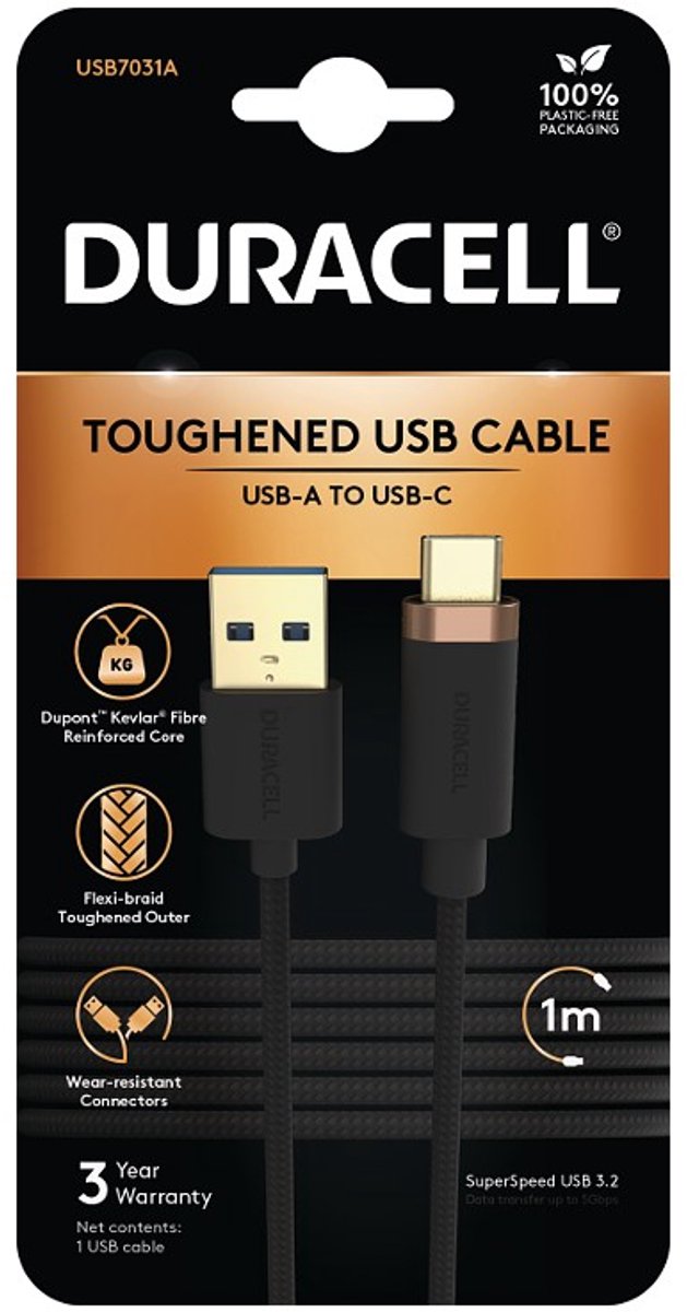 Duracell USB7031A electriciteitssnoer Zwart