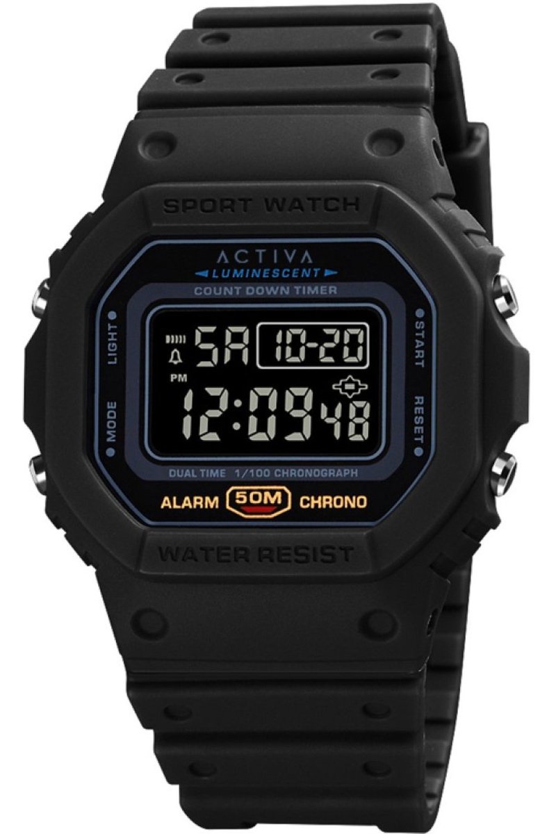 Activa x Invicta Digital ACW1628-002 Heren Horloge - Waterdicht - Digitaal - Quartz Uurwerk - Plastic met zwarte Wijzerplaat - 49mm