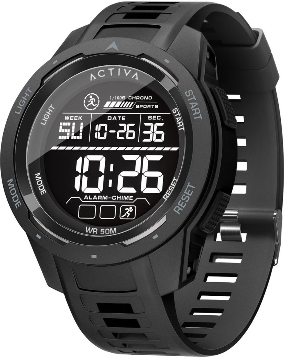 Activa x Invicta Digital ACW8105-004 Heren Horloge - Waterdicht - Digitaal - Quartz Uurwerk - Plastic met zwarte Wijzerplaat - 45mm