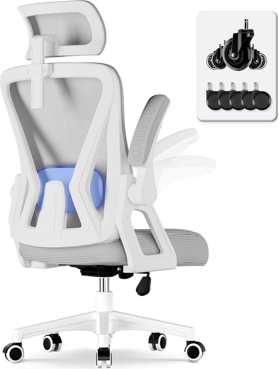 Hiaonyx bureaustoel-ergonomische bureaustoel-bureaustoelen voor volwassenenOpklapbare armleuningen-2D lendensteun-Maximale kanteling 135°-Grijs - Hiaonyx - €99,99