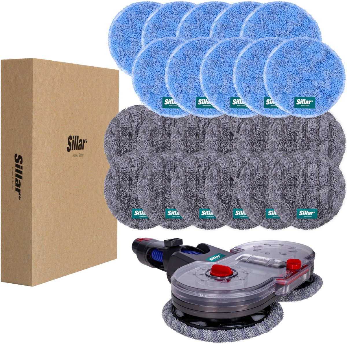 Sillar, set borstel voor stofzuiger, dweilopzetstuk, dweilkop, draaibaar 4-in-1 + 22x dweilopzetstukken, microvezel, vervangingsonderdeel, geschikt voor DYSON V7, V8, V10, V11, V15