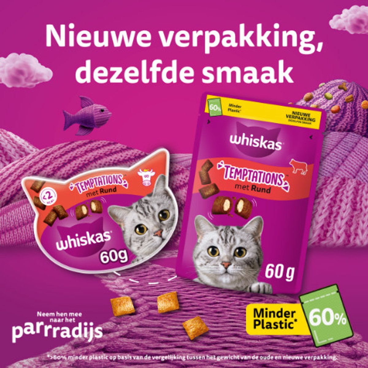 Whiskas Kattensnacks - Temptations Snoepjes - Rund - 8x60g