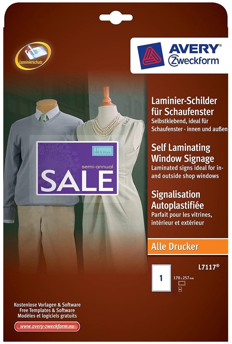 Avery Zweckform 5x Zelfklevende lamineeretiketten A4 170x257mm