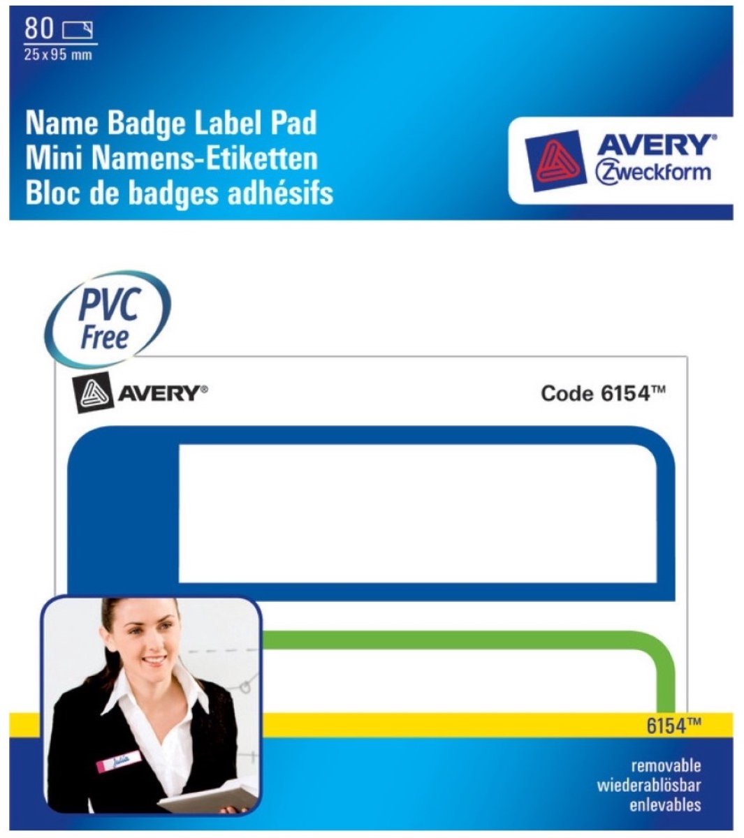 80x Naambadges in Blok 25x95mm Wit Frame Blauw/Groen