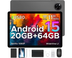 DOOGEE TAB A9+ VIP - Tablet - 20GB RAM +64GB ROM /2TB TF - 11 Inth + 90Hz IPS - Android 15 - 8580 mAh - Unisoc T7200 - 5Gz WiFi - Dubbele luidsprekers - Muis/toetsenbord/hoesje/geharde film - Grijs