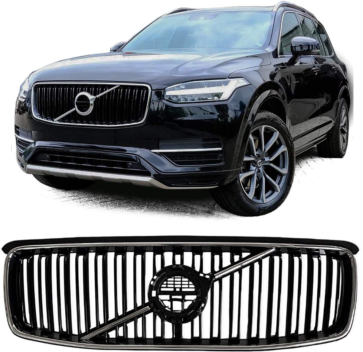 Grill Voor Volvo XC90 II Glans Zwart Chrome 2015 t/m 2019