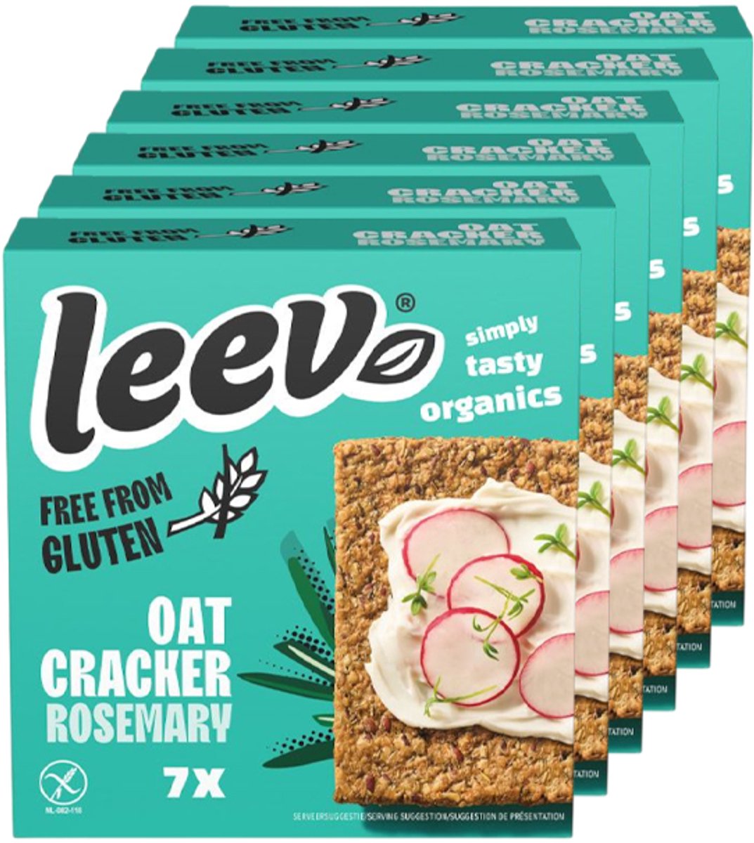 Leev® Bio | Glutenvrije Havercrackers | Rozemarijn | 6 stuks | 6 x 100g | Eiwitrijke voeding | Koolhydraatarme Crackers