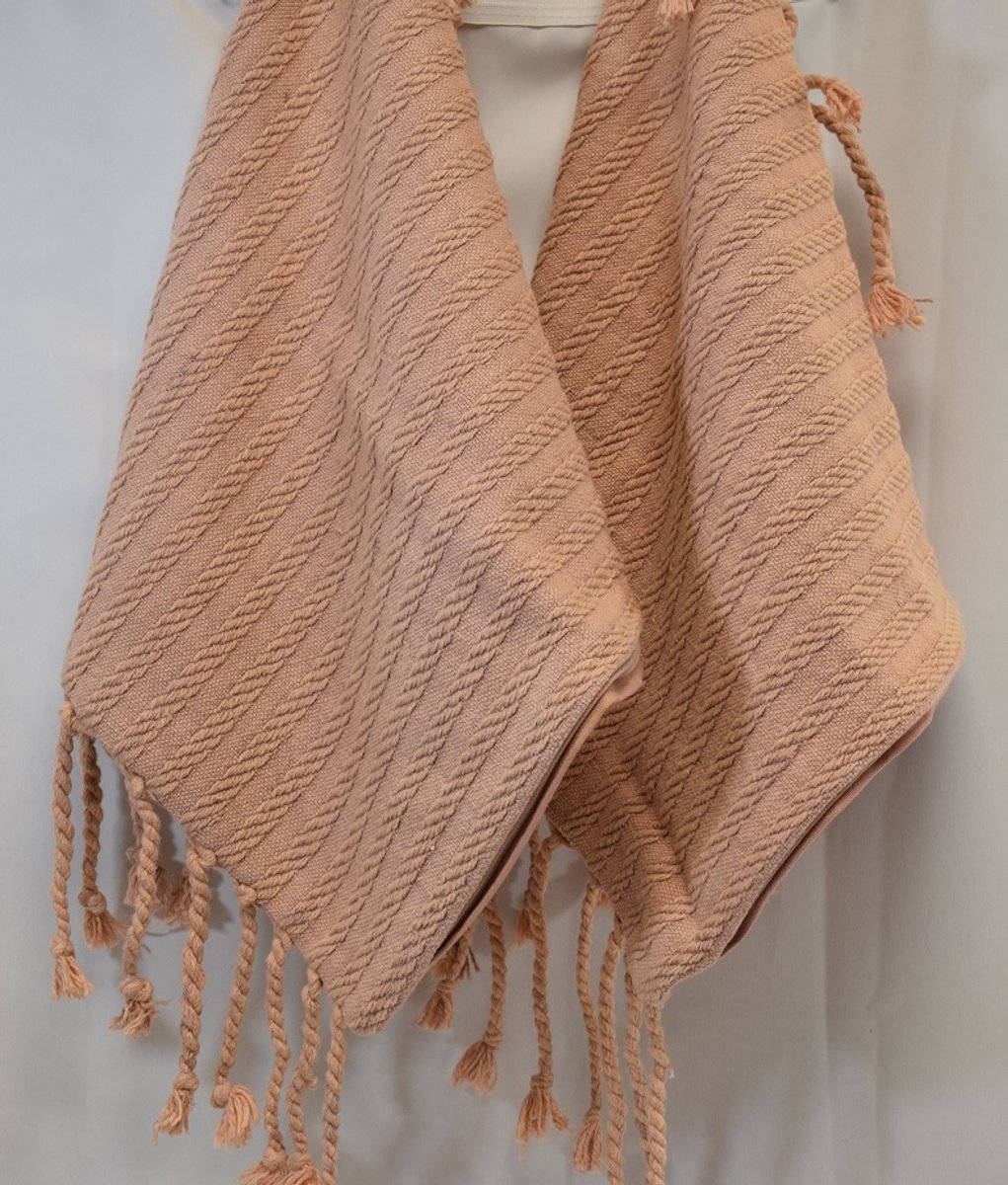 Unique Living 2 stuks - kussenhoes - sierkussenhoes - katoen - zalm - franje - 45 x 45 cm - met rits