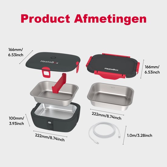 Faitron HeatsBox GO - Boîte à lunch électrique - Fonctionne sur piles - Acier inoxydable - Différents compartiments - Avec application pour smartphone - 220V - Pour repas chauds
