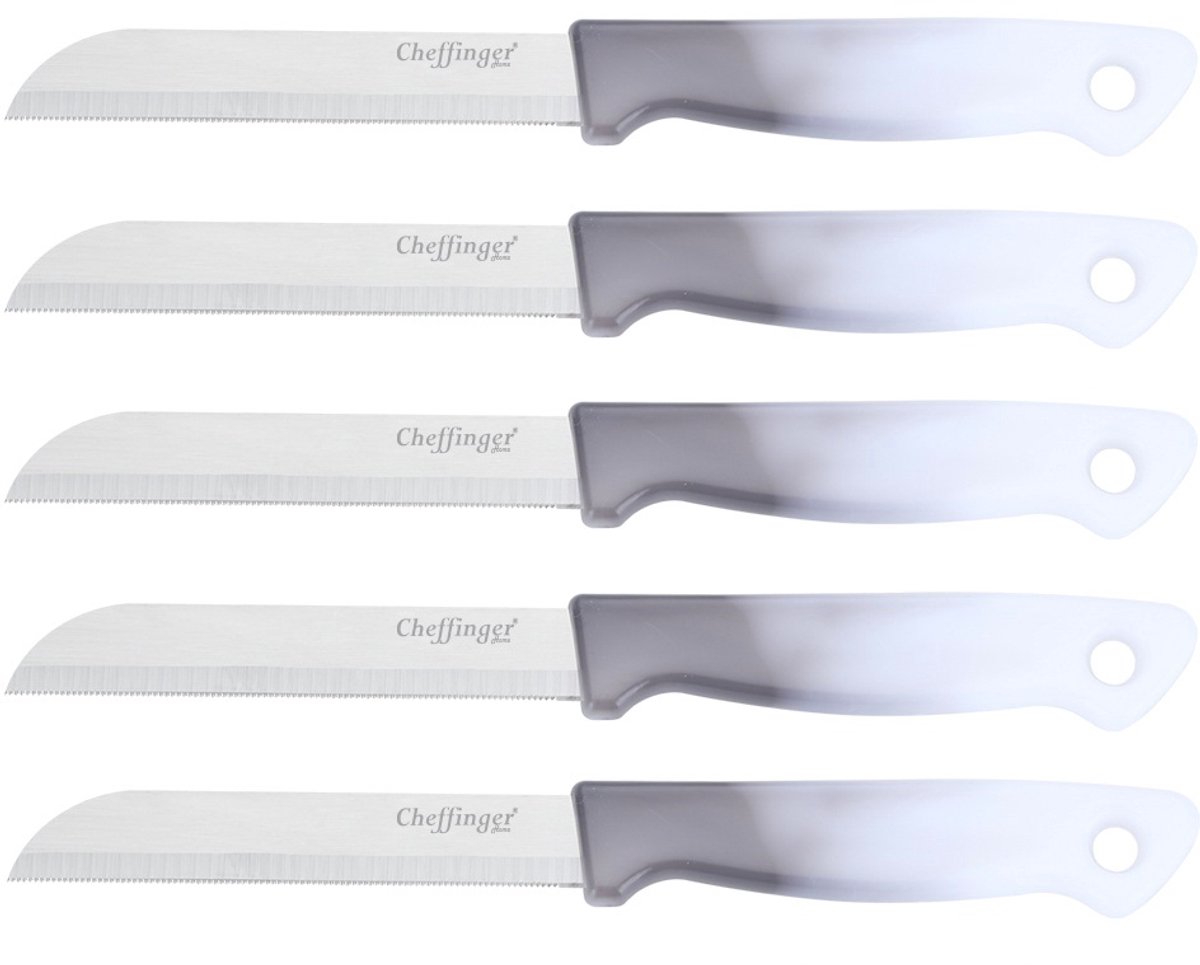 Cheffinger Schilmessenset – RVS Glad – 18 cm – Grijs – 5 Stuks - Schilmesje