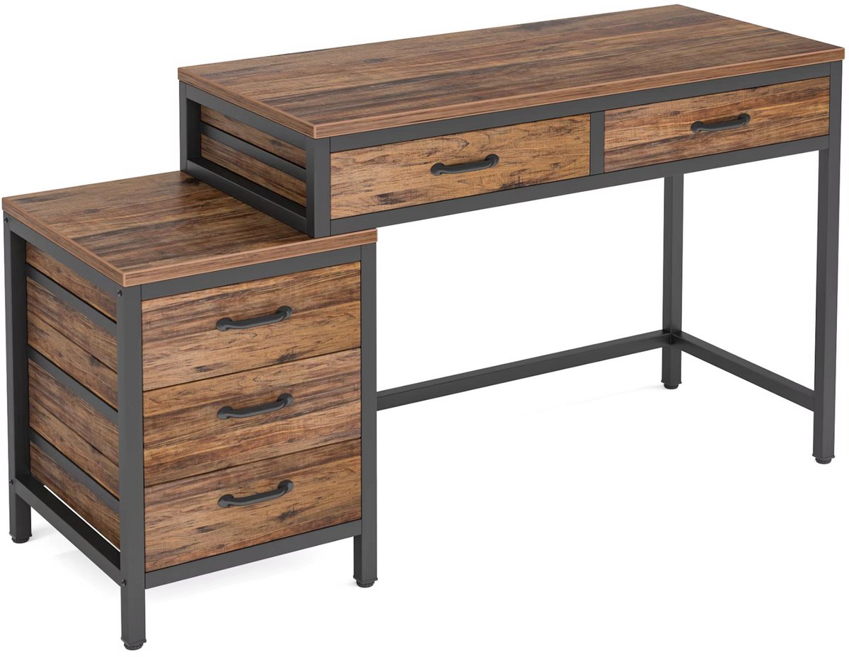 Happiq Computerbureau Duvia - Met 3 lades - 150cm - Bruin - Bureau - Voor thuis of werk en meer