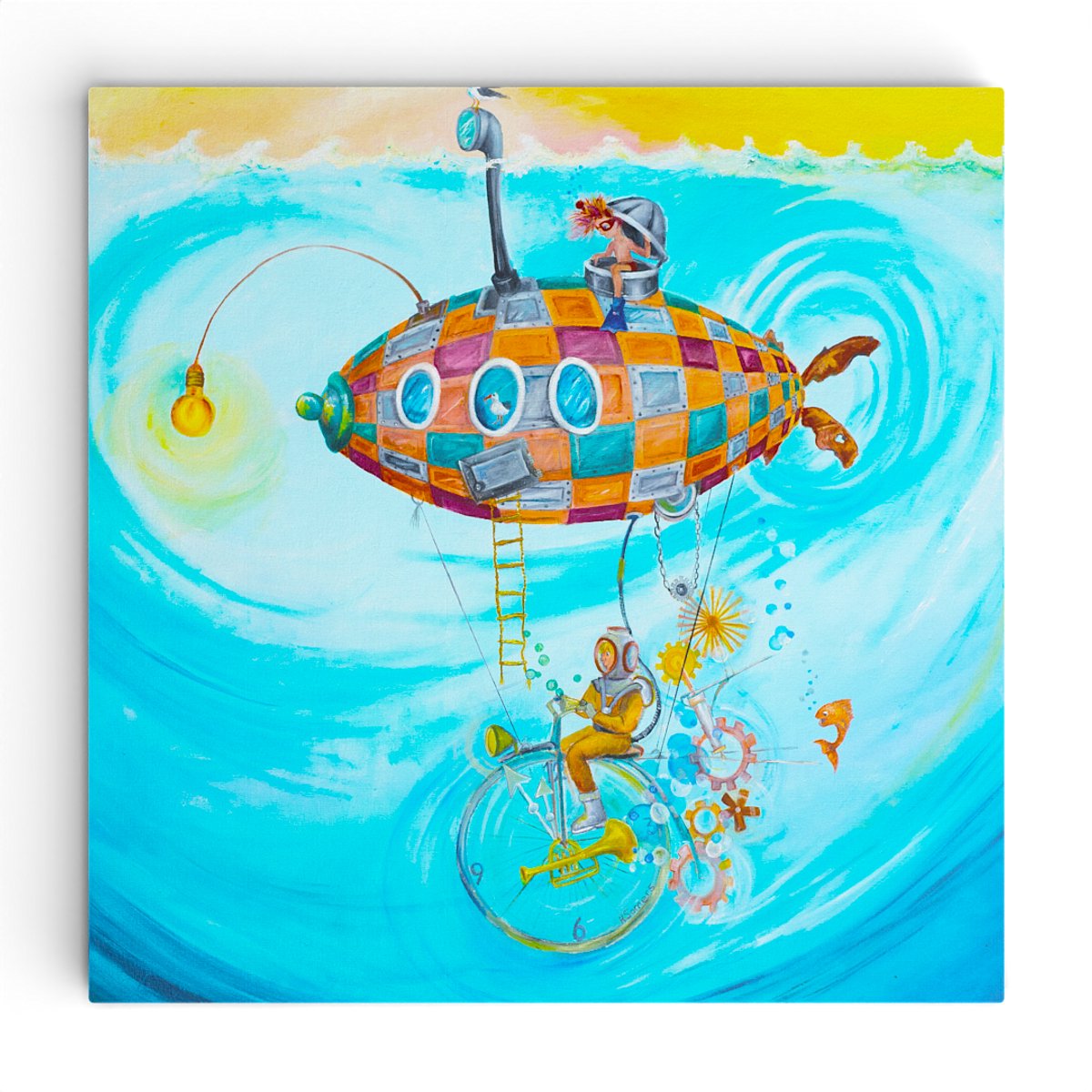 Wanddecoratie kinderkamer kinderen - Watertrappelen met Ferdy - Canvas wanddecoratie kinderkamer en muurdecoratie 30x30cm - Schilderij jongenskamer | Incl. GRATIS opvangsysteem |