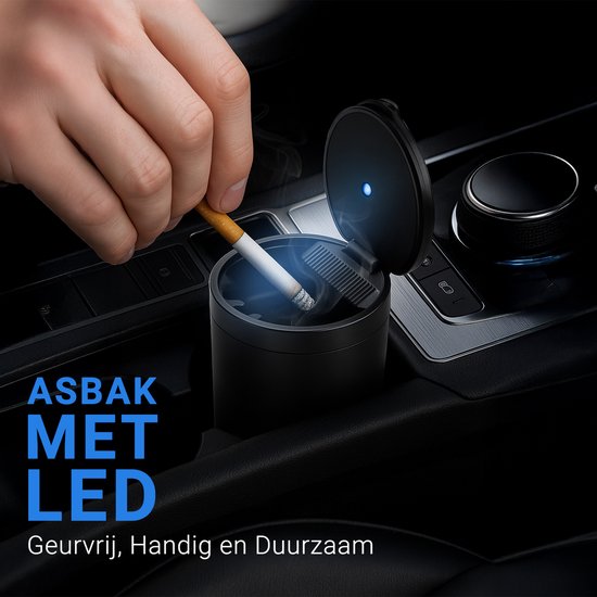 Auto Asbak met Deksel & LED – Universele Rookvrije Asbak voor Auto – Ø7 cm – Hittebestendig – Anti-Geur – Past in Bekerhouder – 1 Stuk