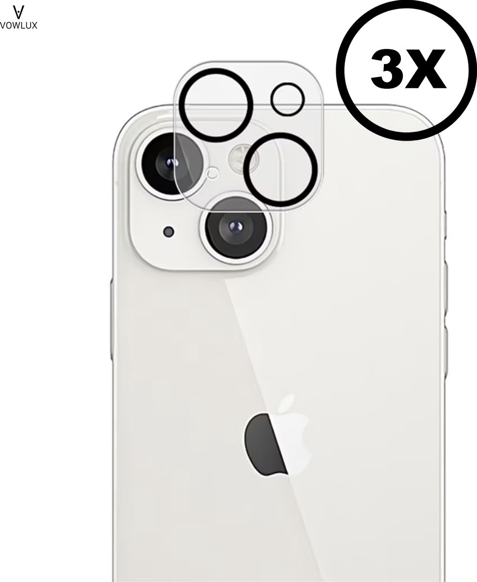 VOWLUX Camera Lens Protector voor iPhone 13 Mini – Screenprotector Camera Lens 9H Gehard Glas – Full Cover – 3 Stuks – Extra Sterk, Krasbestendig, HD Helder – Beschermglas voor Cameralens